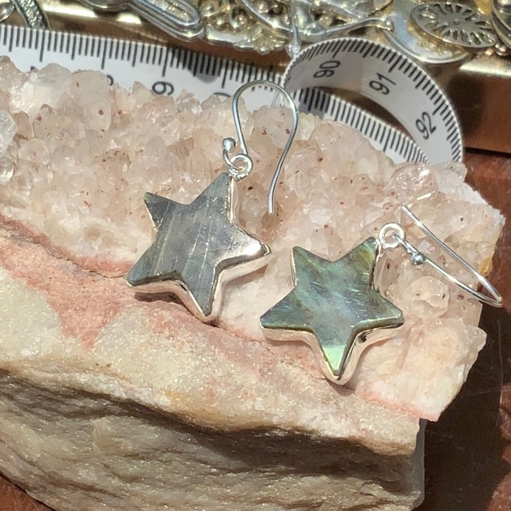 GOLD FLASH LABRADORITE STARS 925 STERLING SILVER EARRINGS